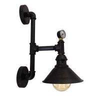 Aplik Duvar Aydınlatma Endüstriyel Boru Retro Tarzda Mat Siyah Fırın Boyalı Manometreli