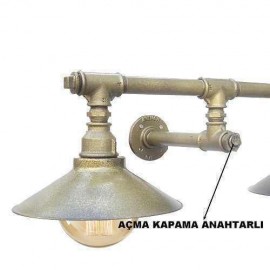 Aplik Su Borusu Duvar Aydınlatma  Retro Tarzı İkili Şapkalı Açma Kapama Anahtarlı