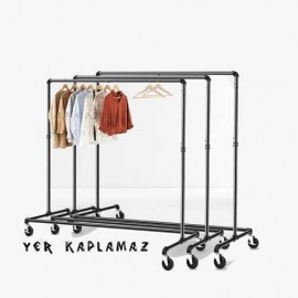 Anemom Elbise Askılığı Portmanto Su Borusu Vintage Tarz Tekerlekli Z Ayaklı