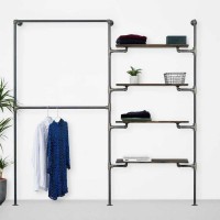 Elbise Askılığı Portmanto İki Bölümlü Dört Ahşap Raflı Gardrop Duvar Tipi Su Borusu Retro Tarz