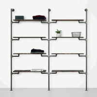 Elbise Askılığı Portmanto İki Bölümlü Sekiz Ahşap Raflı Gardrop Duvar Tipi Su Borusu Retro Tarz