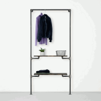 Elbise Askılığı Portmanto İki Raflı Gardrop Duvar Tipi Su Borusu Retro Tarz