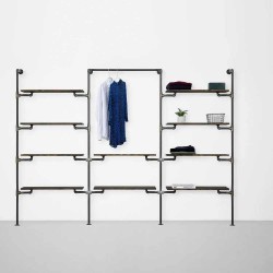 Elbise Askılığı Portmanto Üç Bölümlü Dört İki Dört Yan Yana Raflı Gardrop Duvar Tipi Su Borusu Retro Tarz Elbise Askılığı Portmanto Üç Bölümlü Dört İki Dört Yan Yana Raflı Gardrop Duvar Tipi Su Borusu Retro Tarz