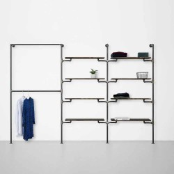 Elbise Askılığı Portmanto Üç Bölümlü Dörtlü Yan Yana Raflı Gardrop Duvar Tipi Su Borusu Retro Tarz Elbise Askılığı Portmanto Üç Bölümlü Dörtlü Yan Yana Raflı Gardrop Duvar Tipi Su Borusu Retro Tarz