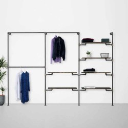 Elbise Askılığı Portmanto Üç Bölümlü İki Dört Yan Yana Raflı Gardrop Duvar Tipi Su Borusu Retro Tarz Elbise Askılığı Portmanto Üç Bölümlü İki Dört Yan Yana Raflı Gardrop Duvar Tipi Su Borusu Retro Tarz