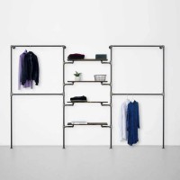 Elbise Askılığı Portmanto Üç Bölümlü Orta Dört Raflı Gardrop Duvar Tipi Su Borusu Retro Tarz