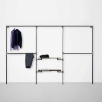 Elbise Askılığı Portmanto Üç Bölümlü Orta İki Raflı Gardrop Duvar Tipi Su Borusu Retro Tarz