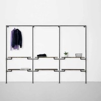 Elbise Askı ve Rafı Butik Mağaza Konfeksiyonlar İçin  Altı Raflı Gardrop Duvar Tipi Su Borusu Retro Tarz