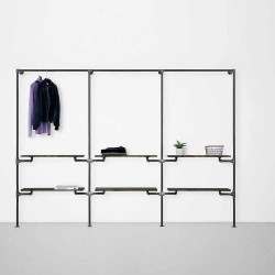 Elbise Askı ve Rafı Butik Mağaza Konfeksiyonlar İçin  Altı Raflı Gardrop Duvar Tipi Su Borusu Retro Tarz