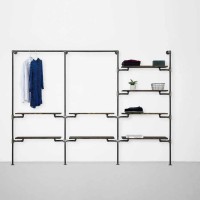 Elbise Askı ve Rafı Butik Mağaza Konfeksiyonlar İçin Sekiz Raflı Gardrop Duvar Tipi Su Borusu Retro Tarz