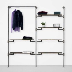 Elbise Askısı Mağaza Butik Konfeksiyon İki Bölümlü Altı Raflı Gardrop Duvar Tipi Su Borusu Retro Tarz Elbise Askısı Mağaza Butik Konfeksiyon İki Bölümlü Altı Raflı Gardrop Duvar Tipi Su Borusu Retro Tarz